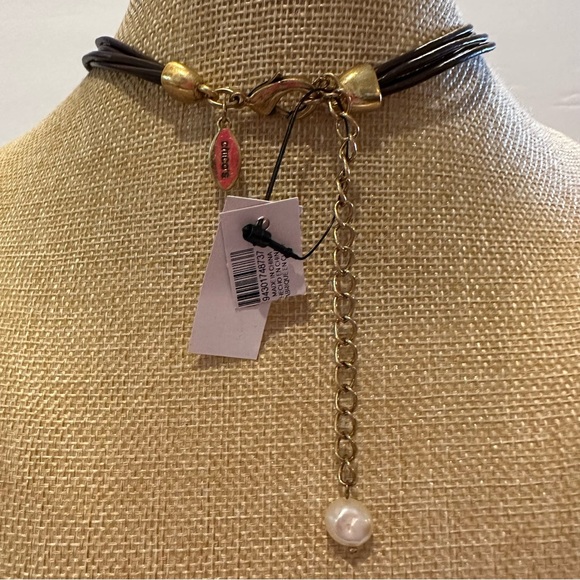 NWT Chico’s Boho Necklace “Brown Pearl Prairie Sunset” Leather w/ fringe tassel - Picture 11 of 13